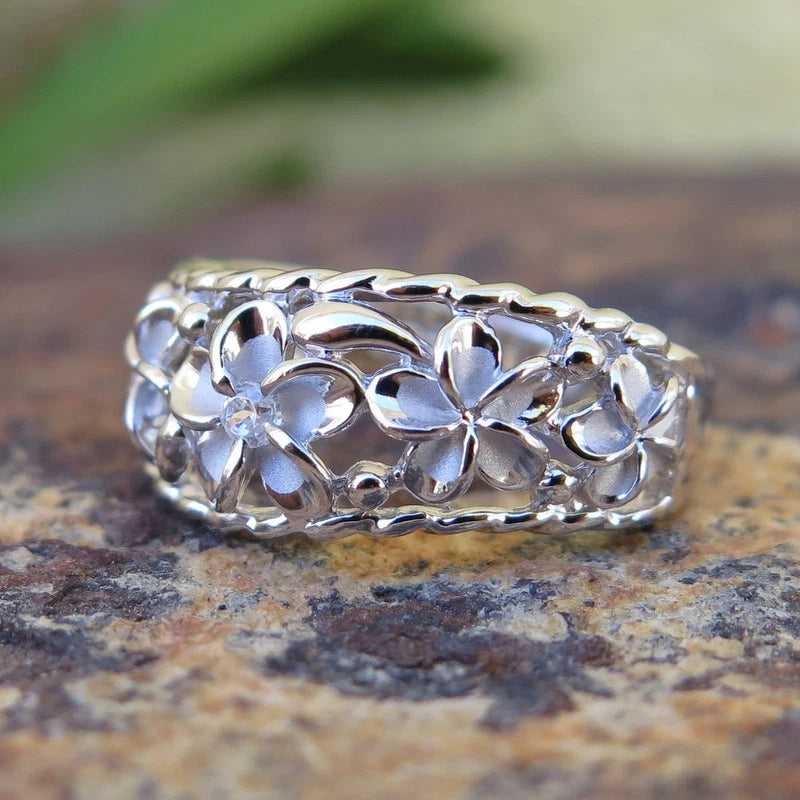 Braided Plumeria Ring - Silver