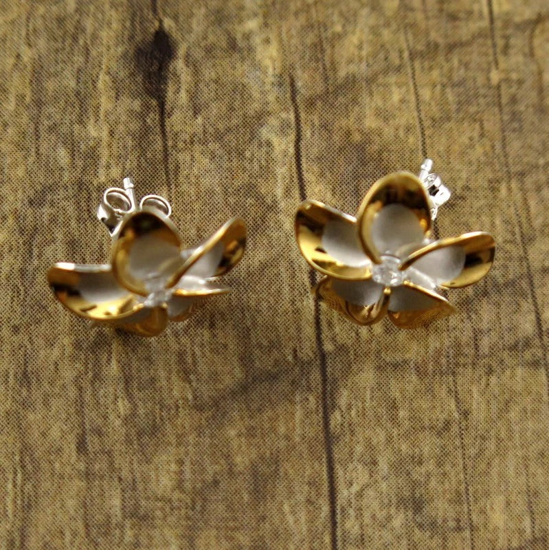 Gold Trim Plumeria Studs - Gold