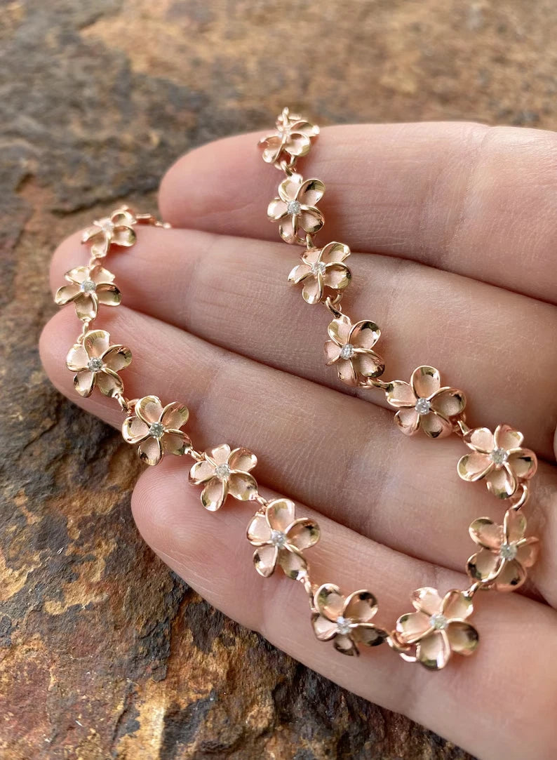 Plumeria Lei Bracelet - Rose Gold