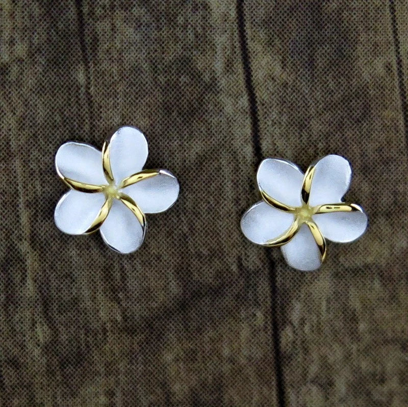 Plumeria Outline Studs - Silver & Gold