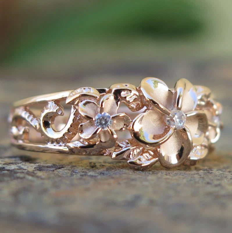 Plumeria Scrolling Trio Ring - Rose Gold
