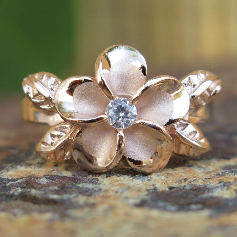 Plumeria Maile Leaf Ring - Rose Gold