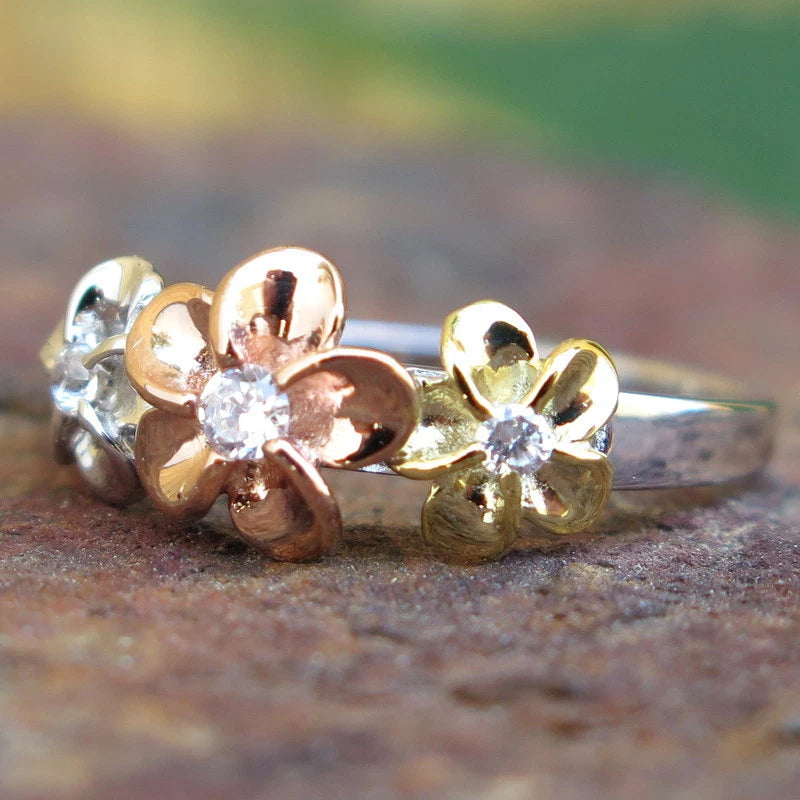 Plumeria Trio Ring - Tri-Color