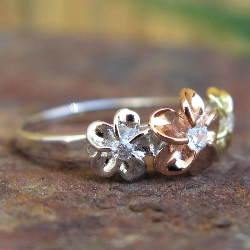 Plumeria Trio Ring - Tri-Color