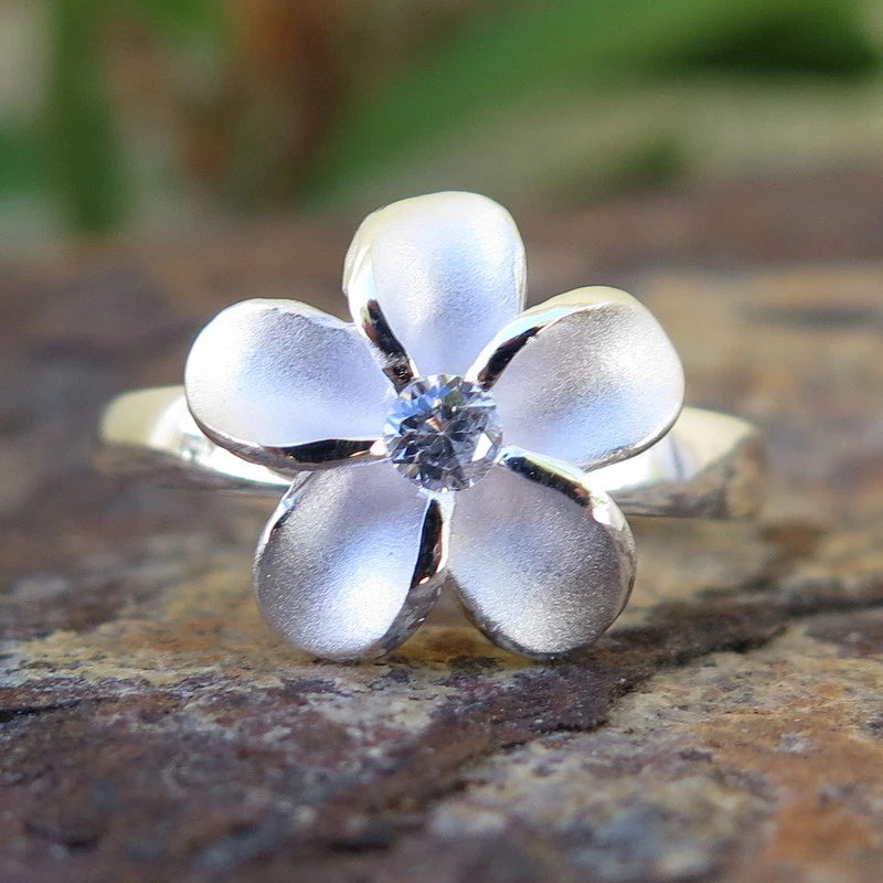 Plumeria Gem Ring - Silver