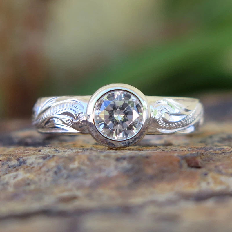 Scrolling Gemstone Ring - Silver