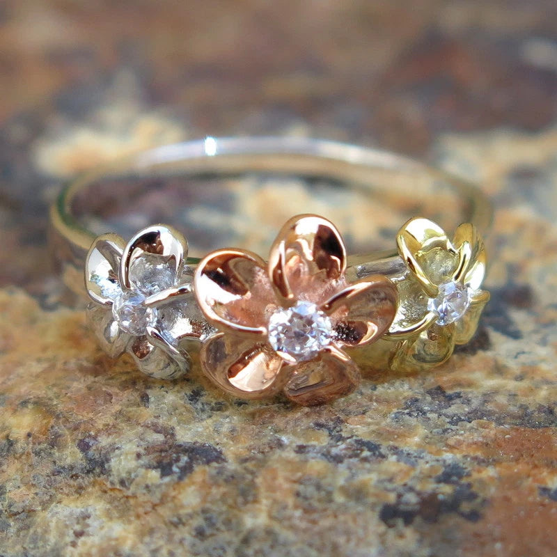 Plumeria Trio Ring - Tri-Color