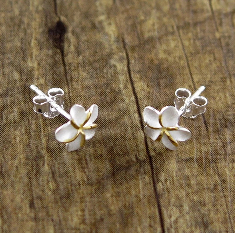 Plumeria Outline Studs - Silver & Gold