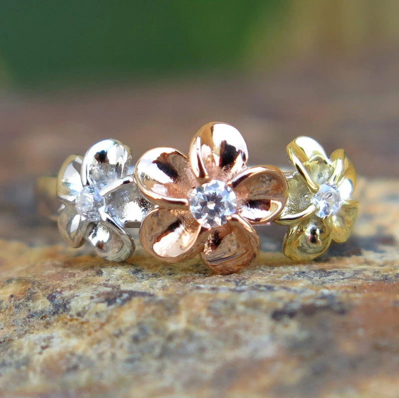Plumeria Trio Ring - Tri-Color