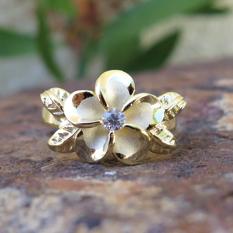 Plumeria Maile Leaf Ring - Gold