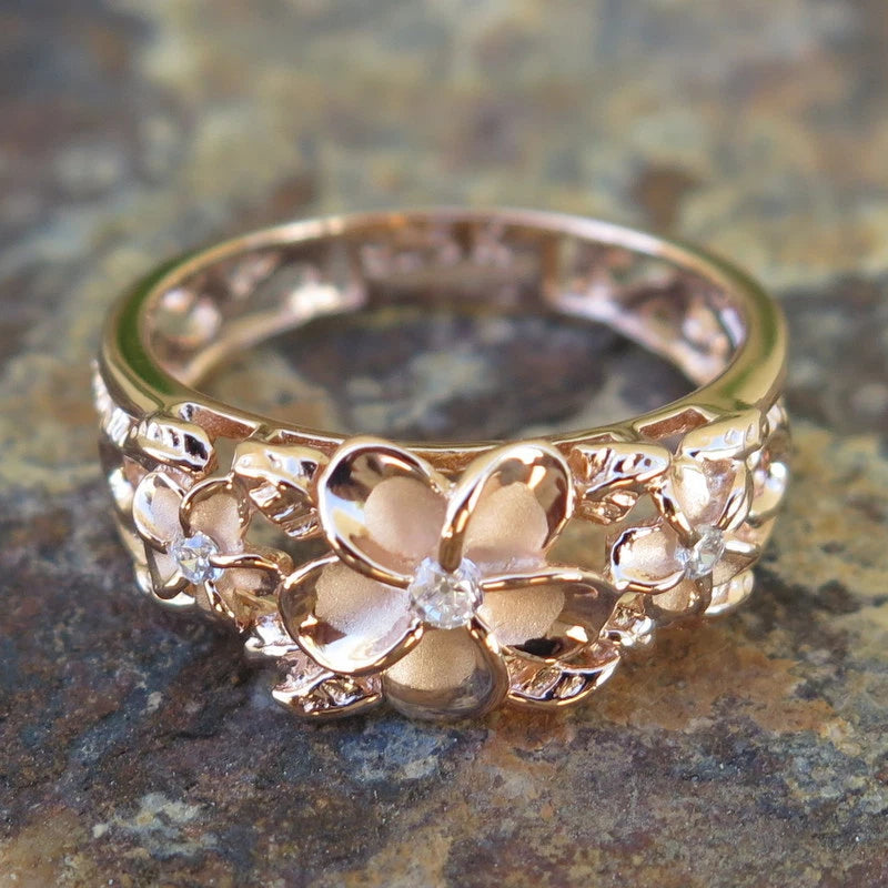 Plumeria Scrolling Trio Ring - Rose Gold