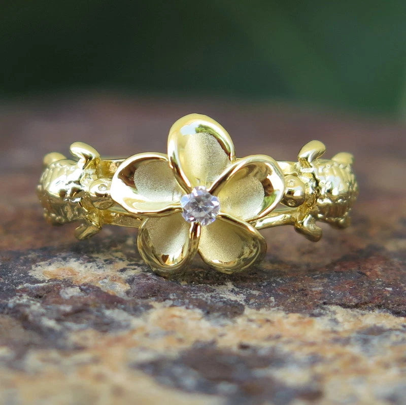 Honu Plumeria Ring - Gold