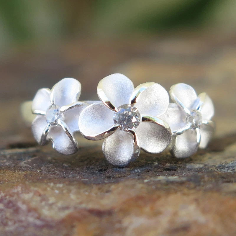 Plumeria Trio Ring - Silver