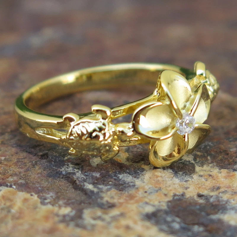Honu Plumeria Ring - Gold