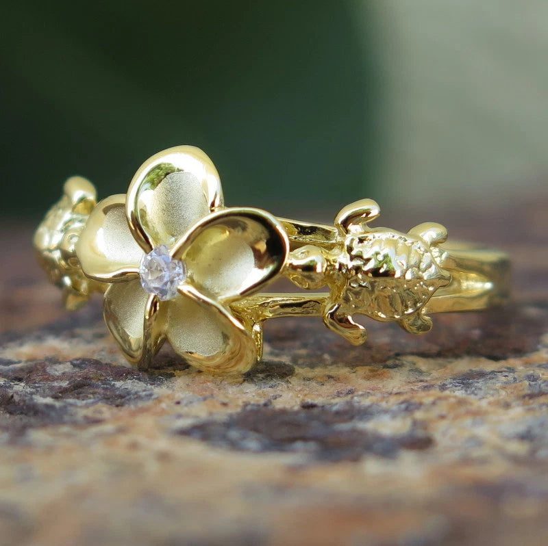 Honu Plumeria Ring - Gold