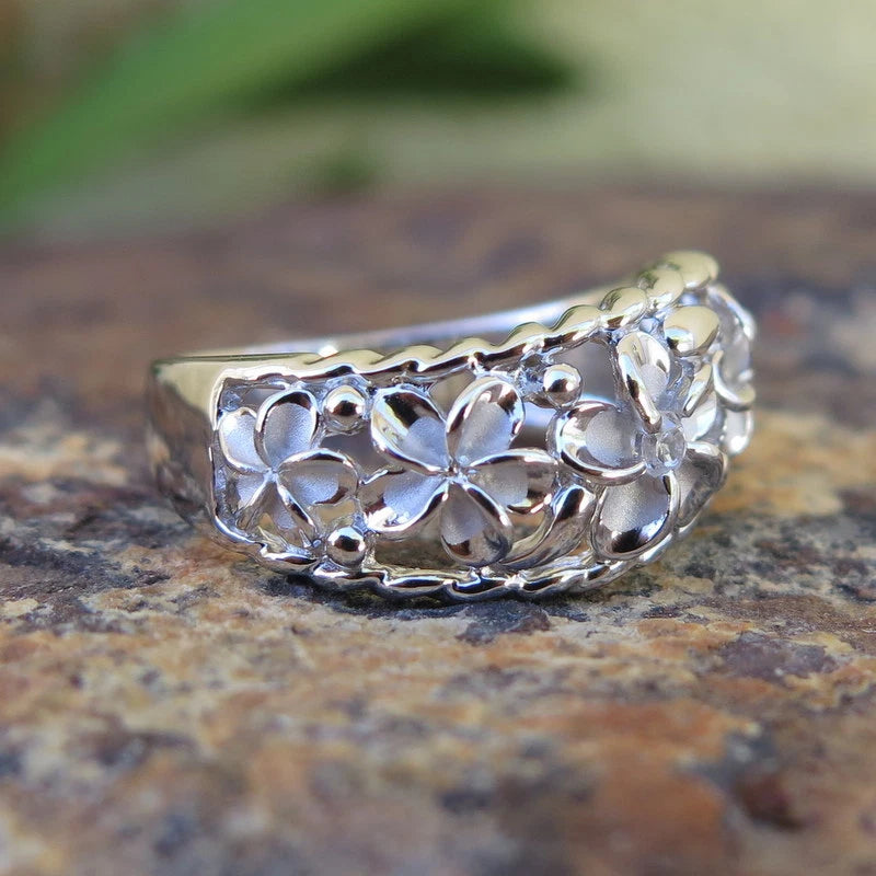 Braided Plumeria Ring - Silver