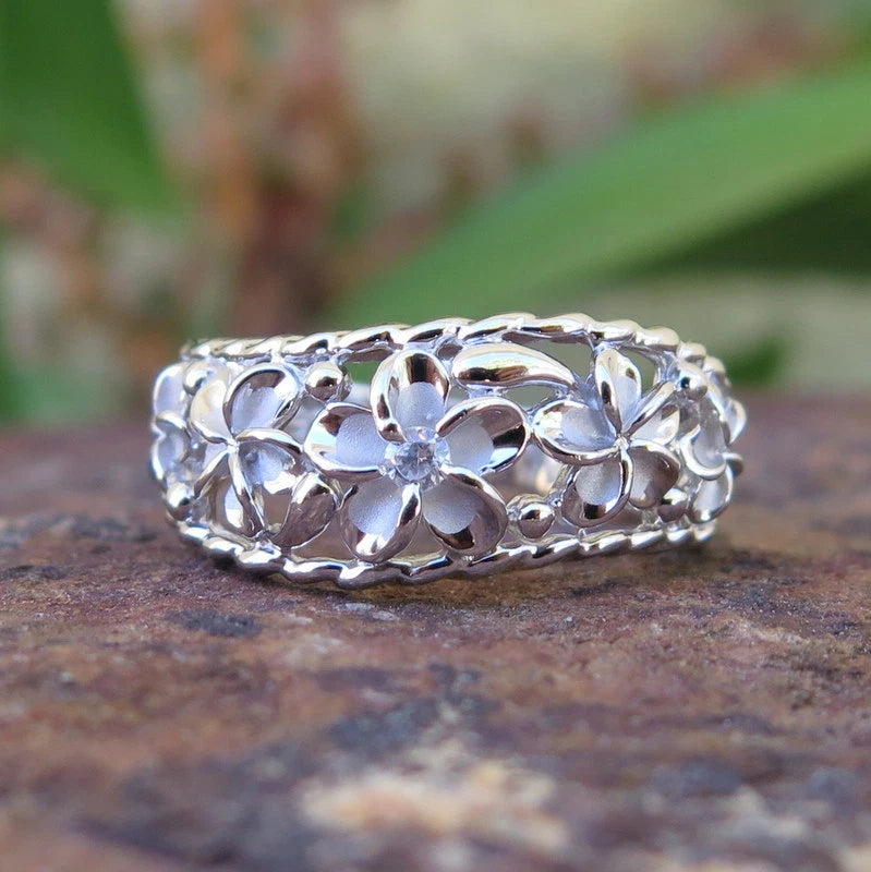 Braided Plumeria Ring - Silver
