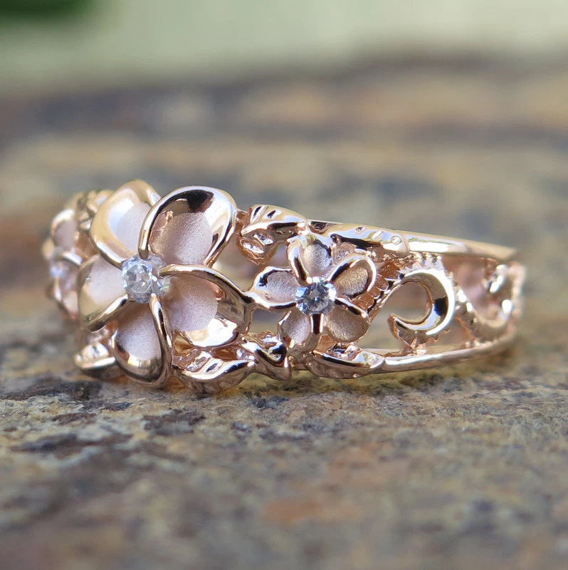 Plumeria Scrolling Trio Ring - Rose Gold