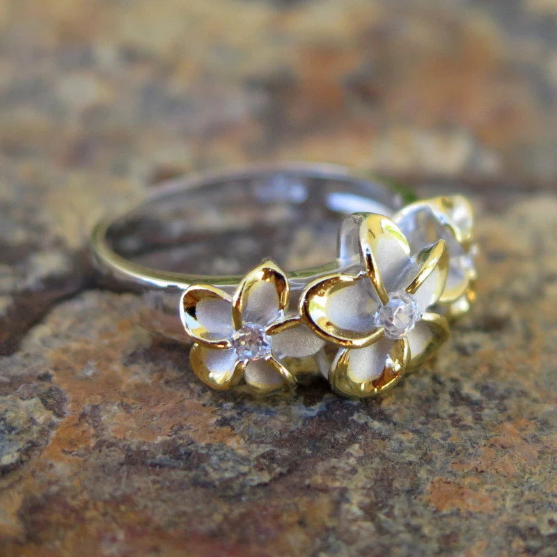 Plumeria Trio Ring - Gold & Silver