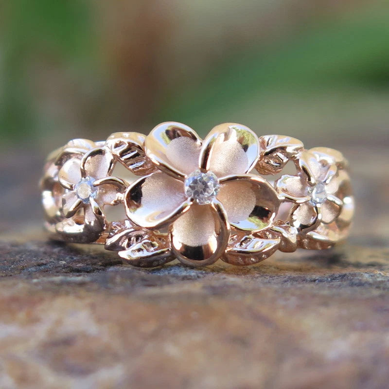 Plumeria Scrolling Trio Ring - Rose Gold