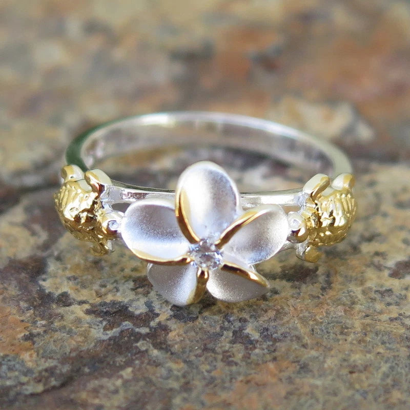 Honu Plumeria Ring - Gold & Silver