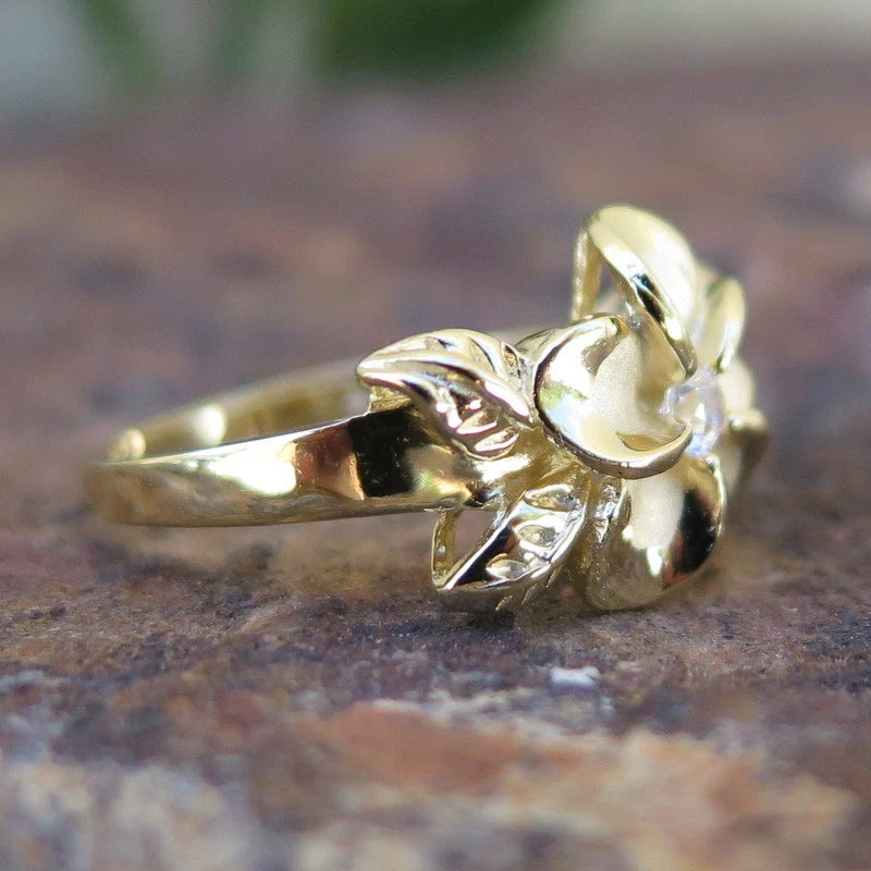 Plumeria Maile Leaf Ring - Gold