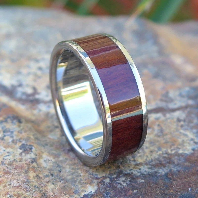 Koa Wood Titanium Inlay Ring