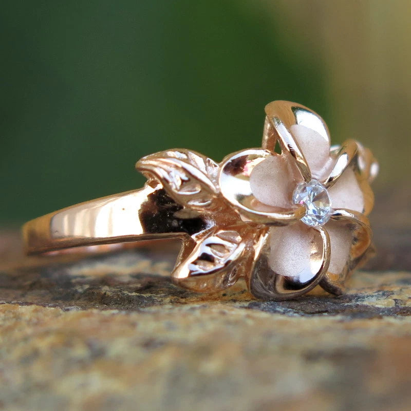 Plumeria Maile Leaf Ring - Rose Gold