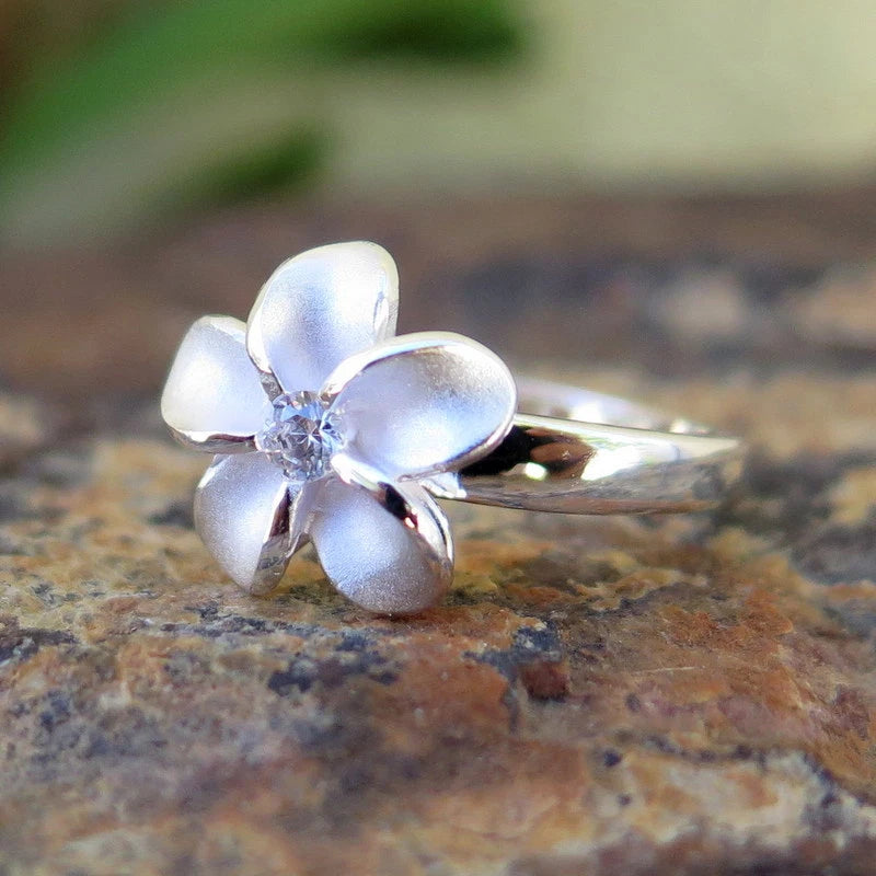 Plumeria Gem Ring - Silver