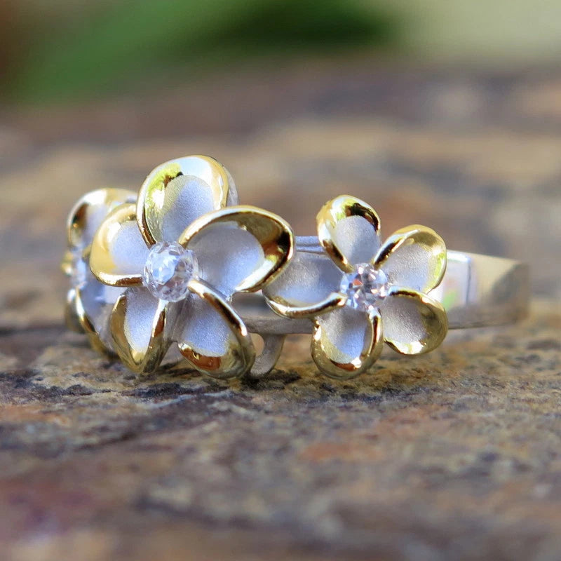 Plumeria Trio Ring - Gold & Silver