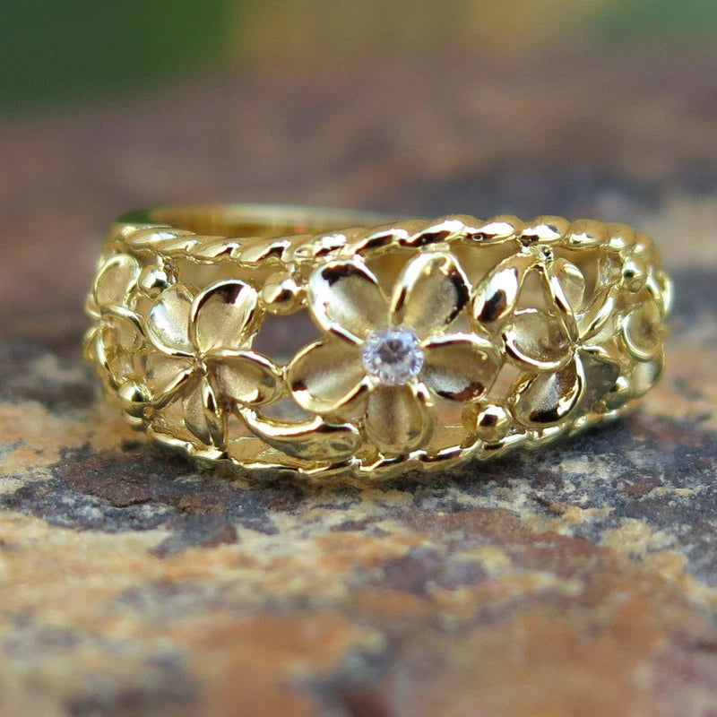 Braided Plumeria Ring - Gold