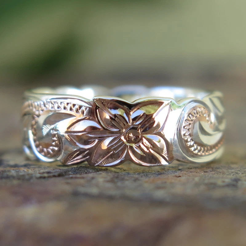Queen Scrolling Plumeria Ring - Rose Gold