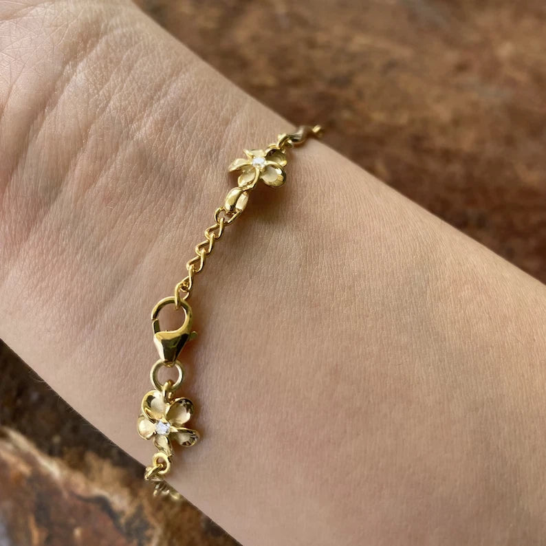 Plumeria Wave Bar Bracelet - Gold