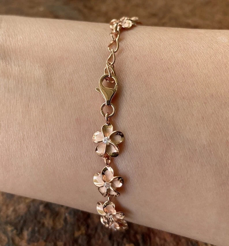 Plumeria Lei Bracelet - Rose Gold