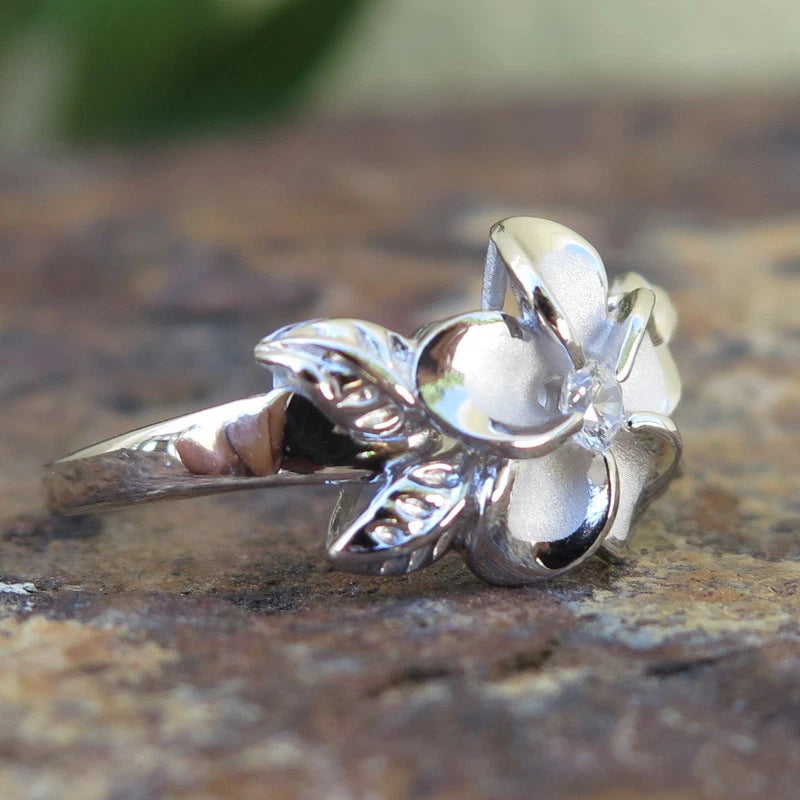 Plumeria Maile Leaf Ring - Silver