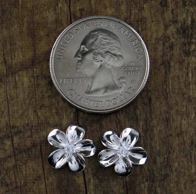 Polished Plumeria Studs - Silver