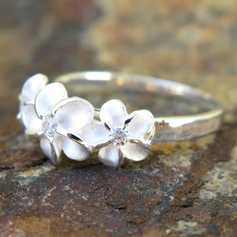 Plumeria Trio Ring - Silver