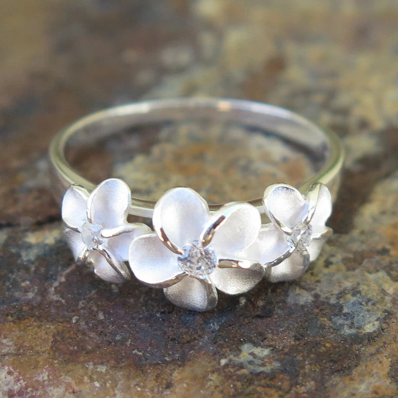 Plumeria Trio Ring - Silver