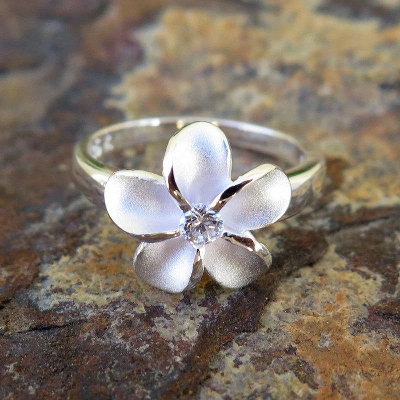 Plumeria Gem Ring - Silver