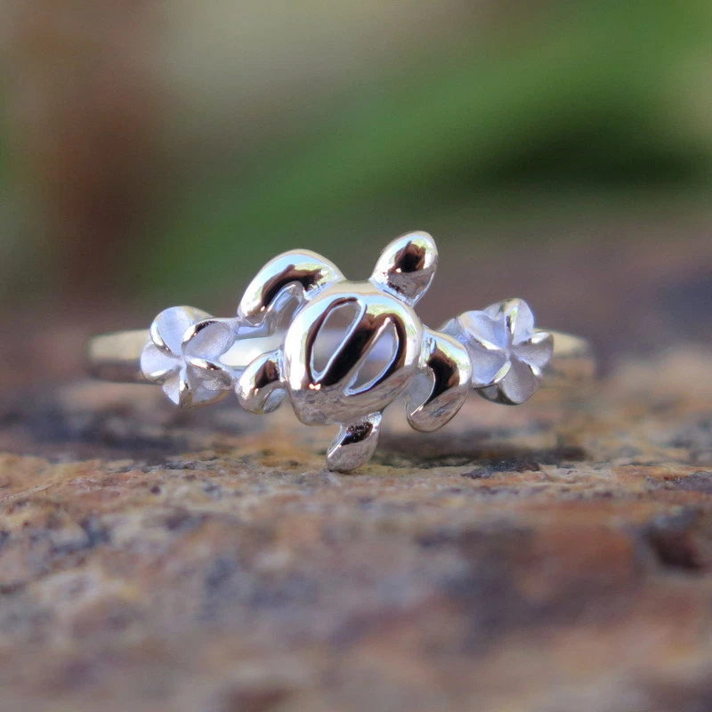 Honu Plumeria Ring - Silver
