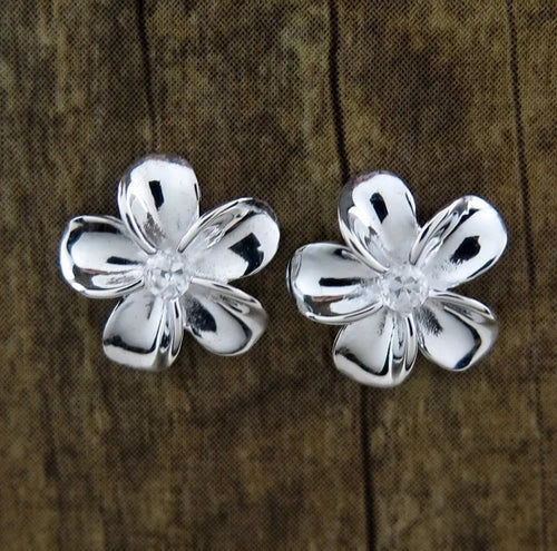 Polished Plumeria Studs - Silver